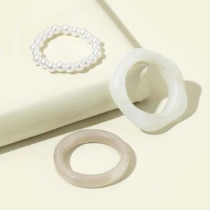 3 Piece Acrylic & Pearl White Ring Set